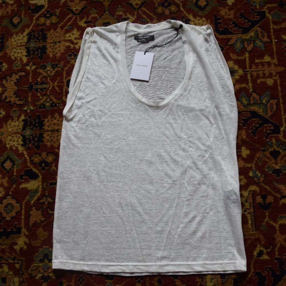 ISABEL MARANT White Linen Sheer Sleeveless Tank Top Scoop Neck Small S